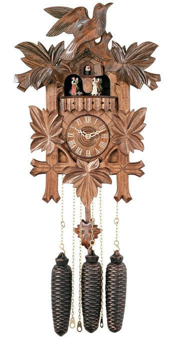 Eight Day Musical Cuckoo Clock with Dancers, Five Hand-carved Birds and Maple Leaves-16"Tall - OktoberfestHaus.com
 - 1
