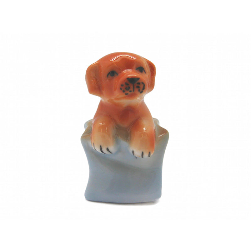 Porcelain Animals Miniatures Color Dog In Sack