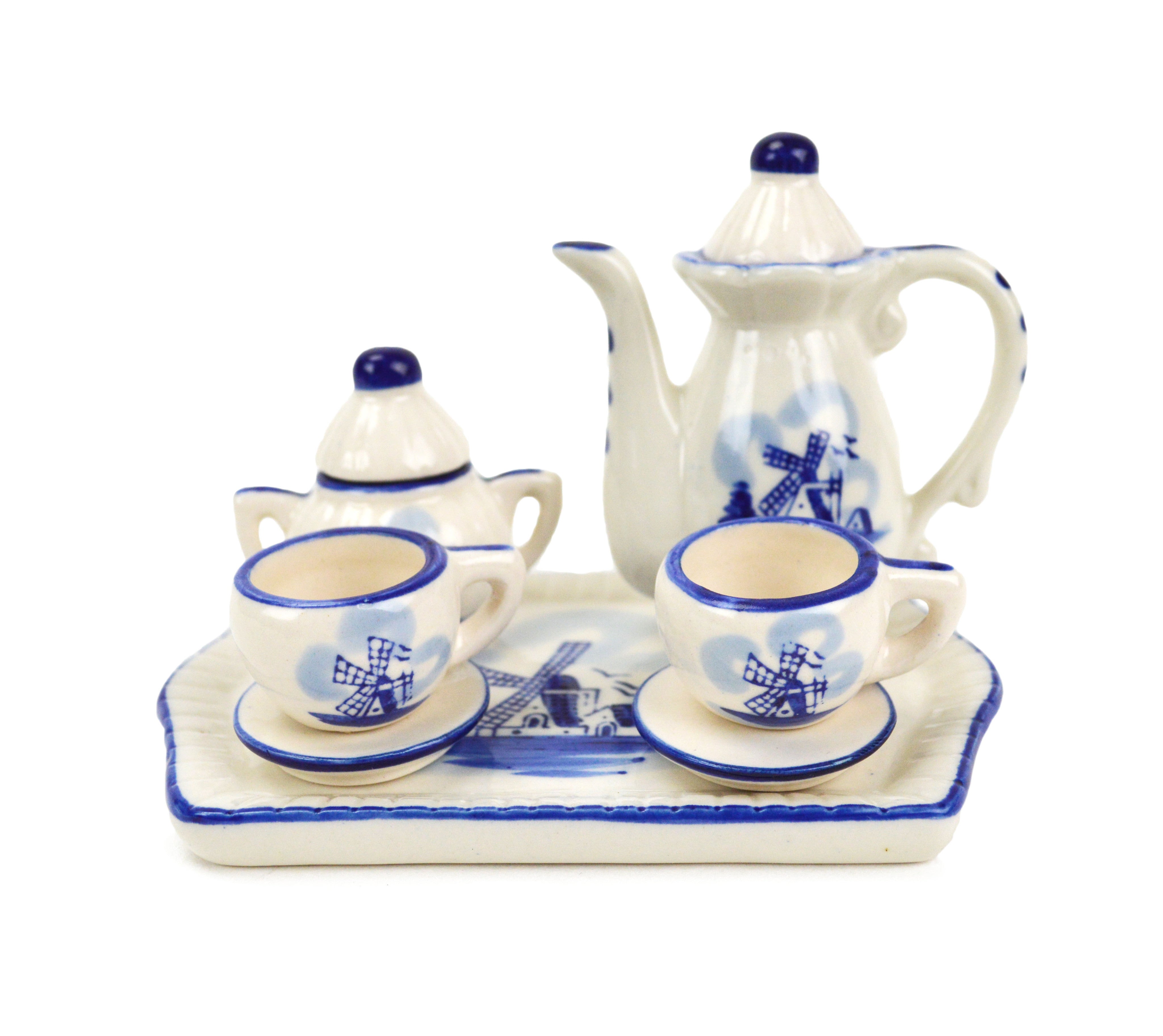 Miniature Collectible Ceramic Tea Set with Windmill Design