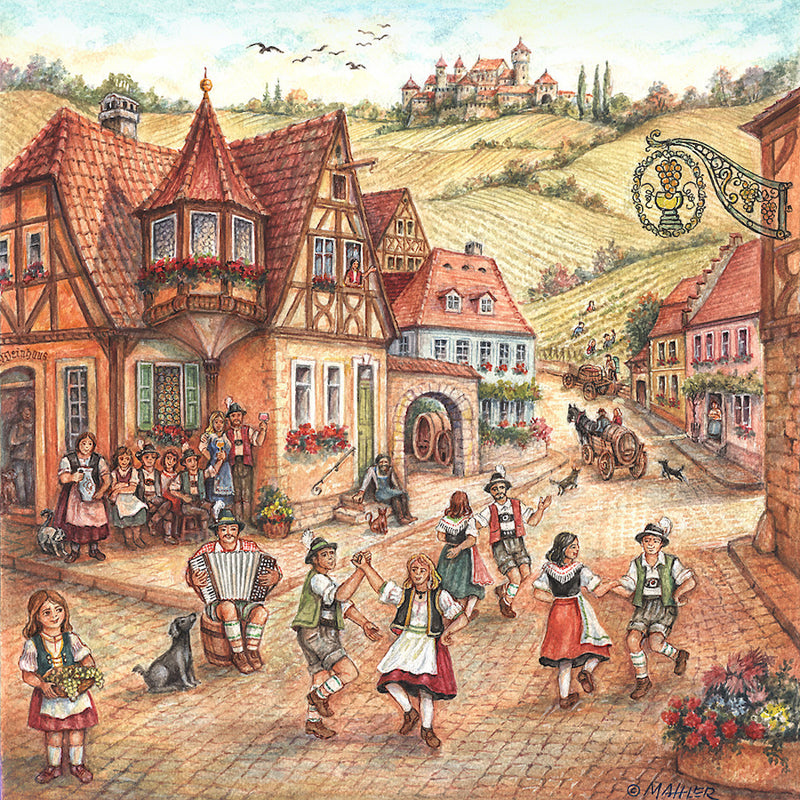 German Gift Magnet Tile Village Dancers Scene - OktoberfestHaus.com
 - 1