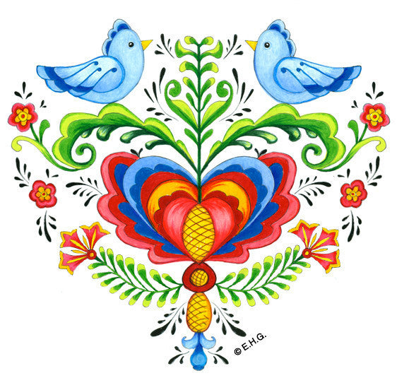 Tile Magnet: Lovebirds & Rosemaling - OktoberfestHaus.com
 - 1