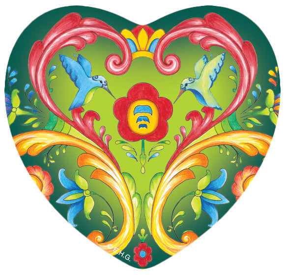 Ceramic Heart Magnet Green Rosemaling - 1 - OktoberfestHaus.com