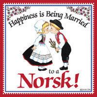 Norwegian Gift Magnet Tile (Happiness Married To Norsk) - OktoberfestHaus.com
 - 1