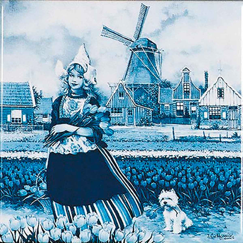 Tulip Time Dutch Girl Delft Magnet Tile