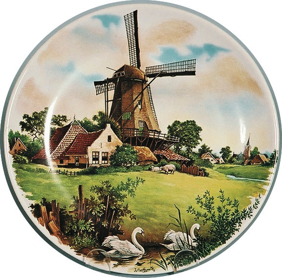 Collectible Plate Windmill and Swans Color - DutchGiftOutlet.com