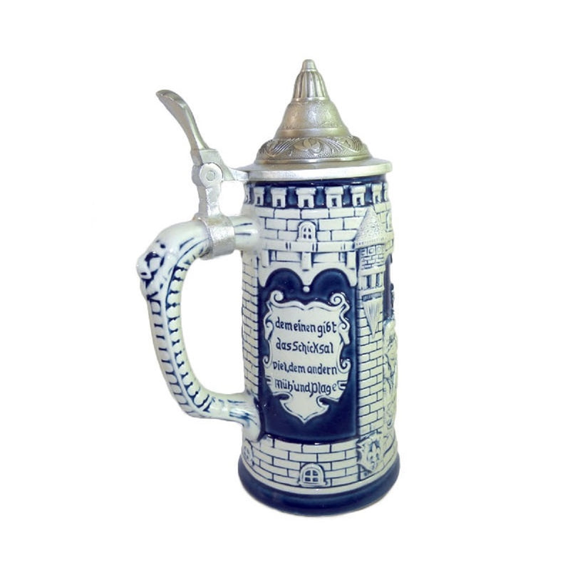 Beer Stein Germany Castle Cobalt Blue with metal Lid