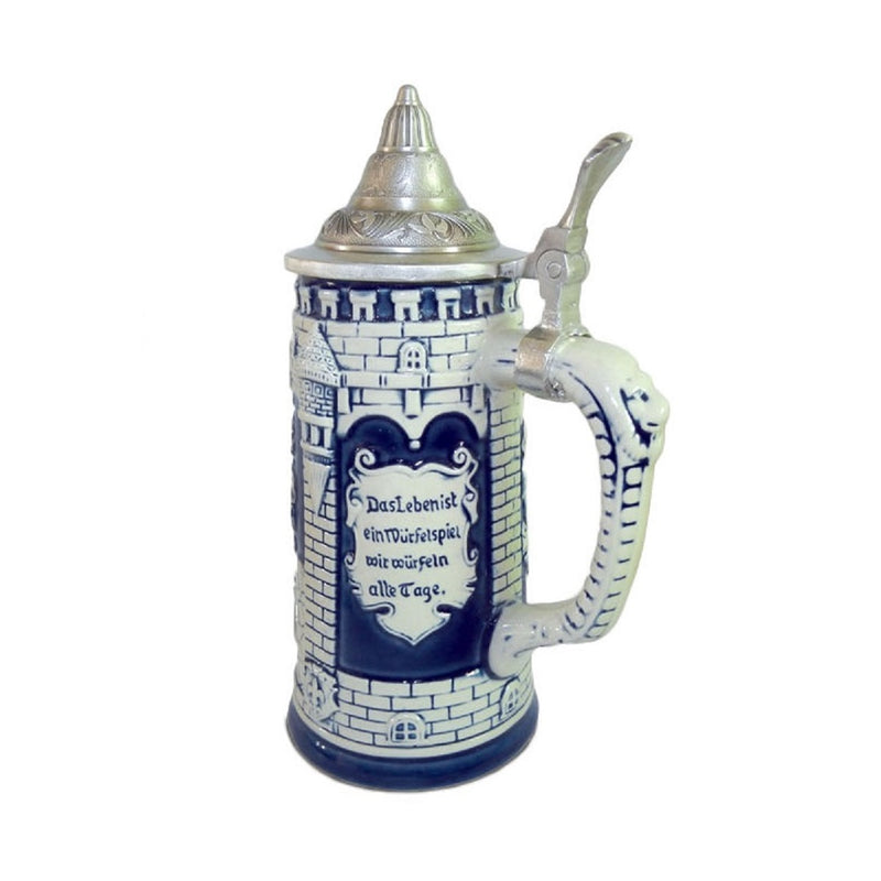 Beer Stein Germany Castle Cobalt Blue with metal Lid