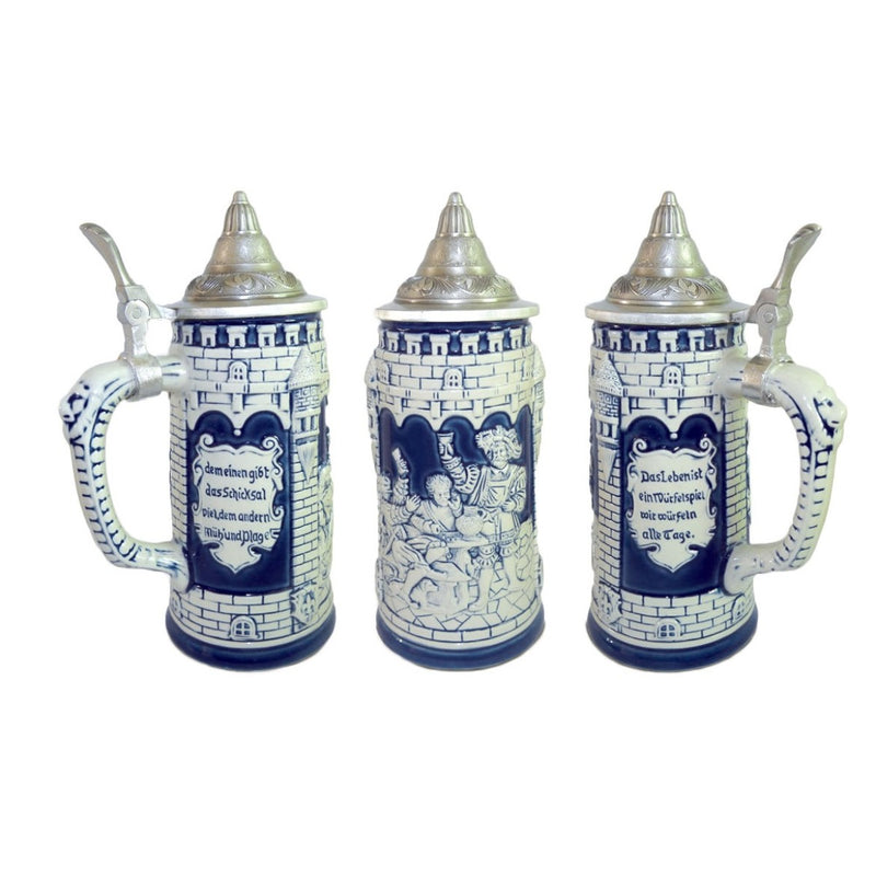 Beer Stein Germany Castle Cobalt Blue with metal Lid