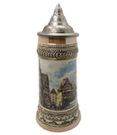 1 Liter German Village Street Scene Beer Stein with Metal Lid -1