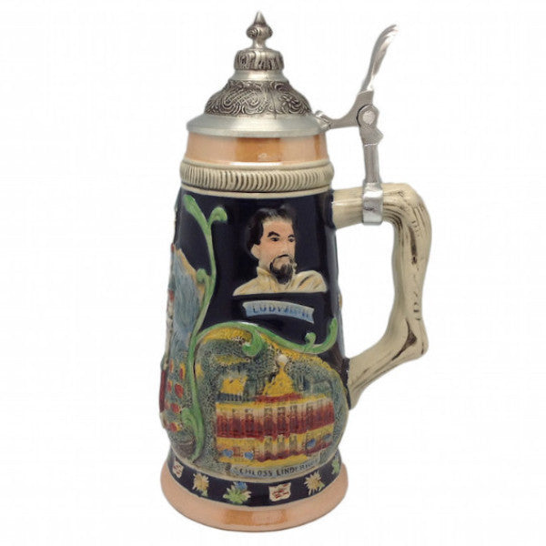 Ceramic Beer Stein Ludwig Theme w/Lid - OktoberfestHaus.com
 - 1