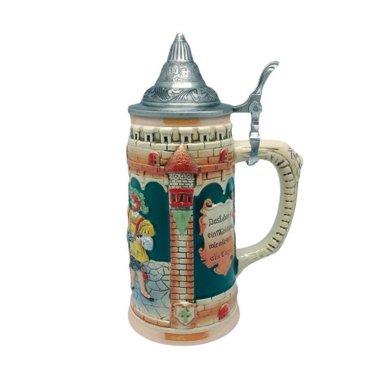 German Castle Engraved Beer Mug with Lid