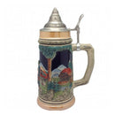 Clock & Waterwheel Engraved Ceramic Beer Stein w/Lid