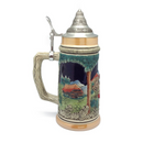 Clock & Waterwheel Engraved Ceramic Beer Stein w/Lid