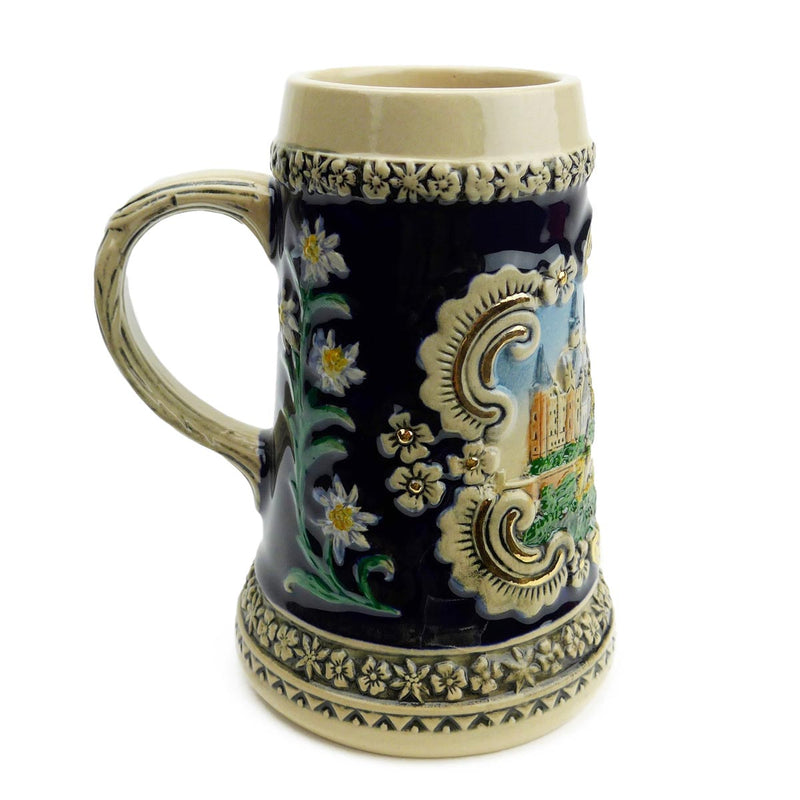 German Castle Engraved Ceramic Beer Stein no/Lid