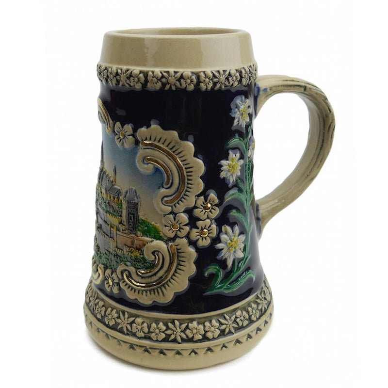 German Castle Engraved Ceramic Beer Stein no/Lid