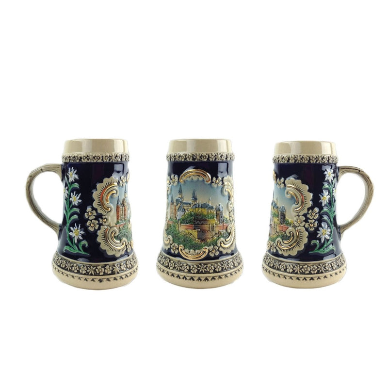 German Castle Engraved Ceramic Beer Stein no/Lid