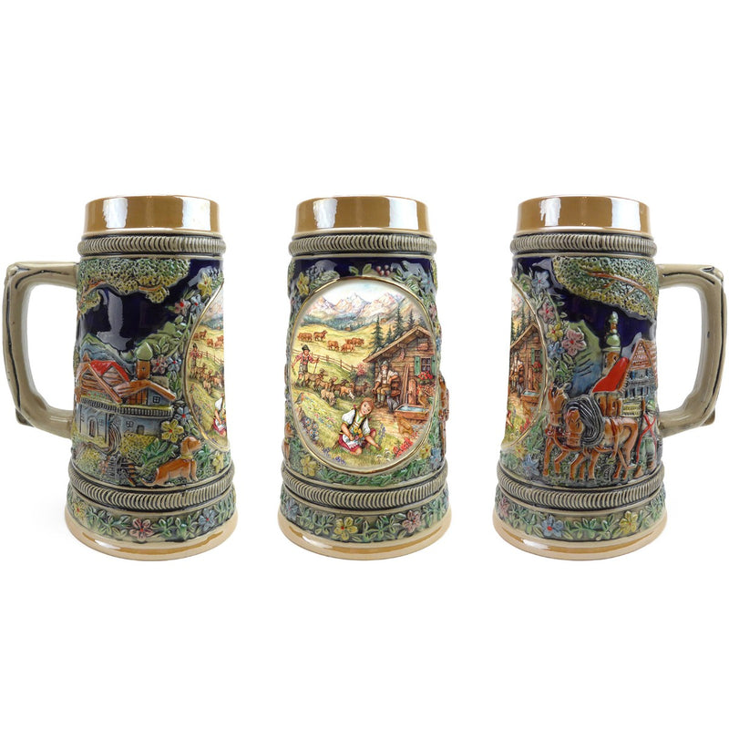 Germanic Spring .5 Liter Embossed Ceramic German Beer Stein