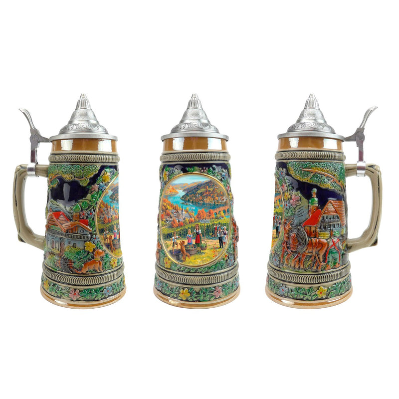 Germanic Fall Beer Stein .5L with Embossed Metal Lid