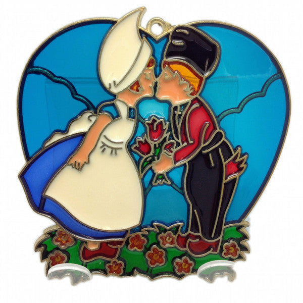 Kissing Couple in Blue Heart Shaped Sun Catcher - OktoberfestHaus.com
 - 1