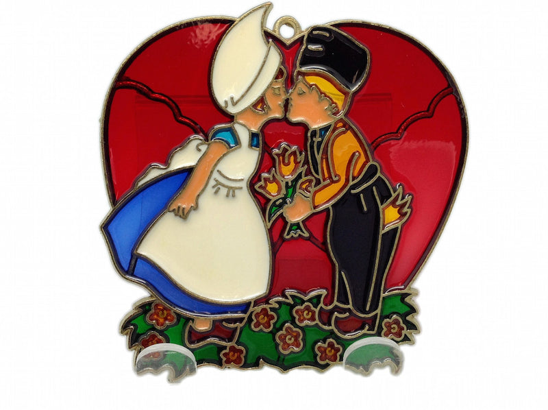 Red Heart Shaped Sun catcher with Kissing Couple - OktoberfestHaus.com
 - 1