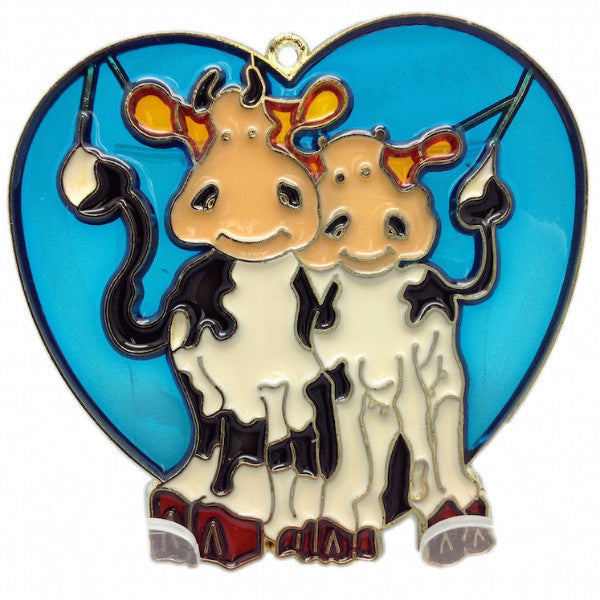 Blue Heart Shaped Sun Catcher with Cuddling Cows - OktoberfestHaus.com
 - 1
