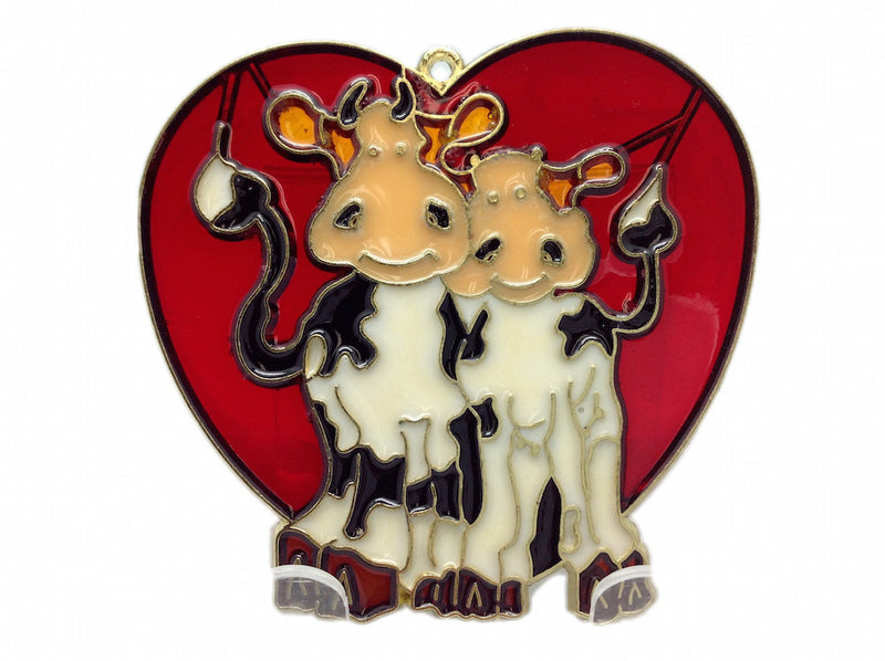 Red Heart Shaped Sun Catcher with Cuddling Cows - OktoberfestHaus.com
 - 1