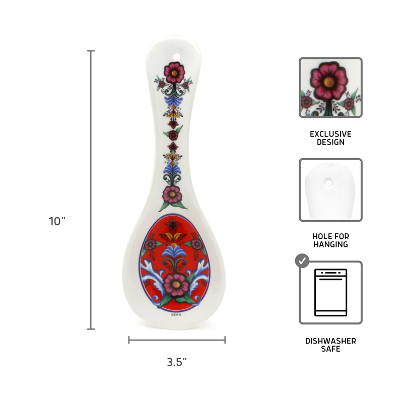 Spoon Rest Gift: Red Rosemaling