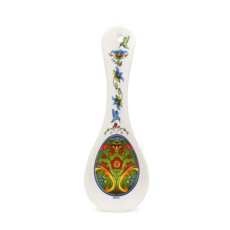 Spoon Rest Gift: Green Rosemaling