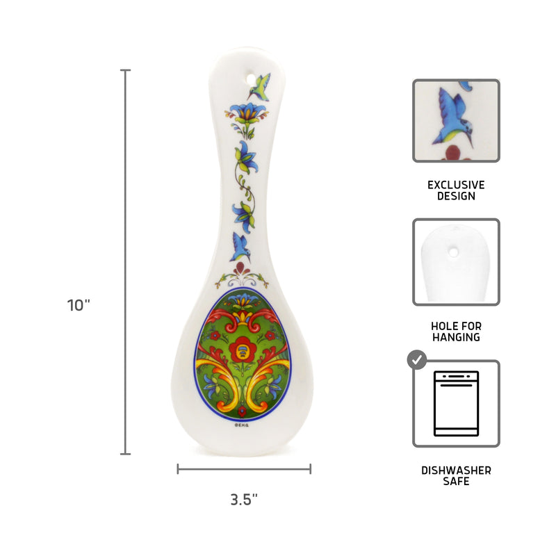 Spoon Rest Gift: Green Rosemaling