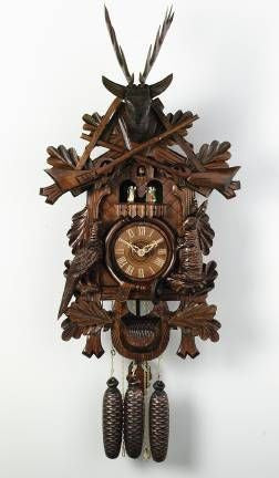 River City Clocks Eight Day Musical 30" Hunter's German Cuckoo Clock with Live Animals - OktoberfestHaus.com
