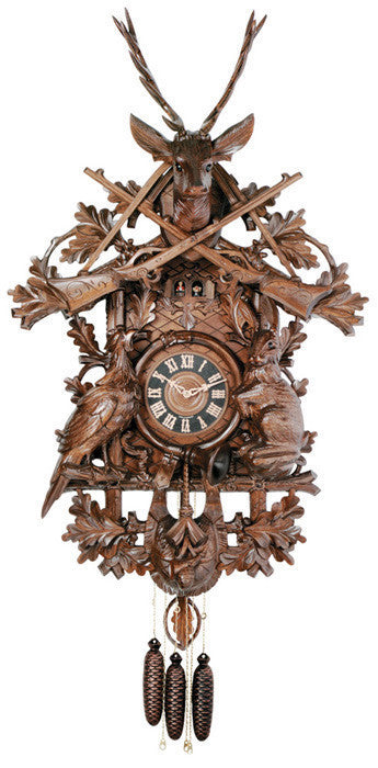 River City Clocks Eight Day Musical German Cuckoo Clock with Hunter and Live Animals - OktoberfestHaus.com
