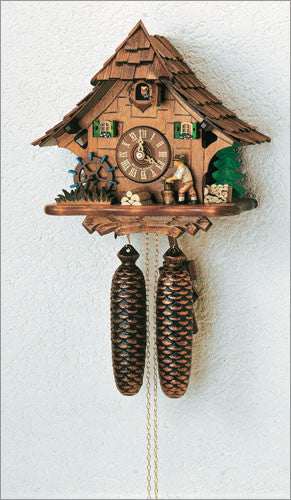 Schneider 11" Black Forest Wood Chopper with Water Wheel German Cuckoo Clock - OktoberfestHaus.com
 - 1