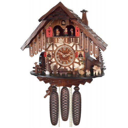 8-Day Musical Cuckoo Clock Cottage With Beer Drinker And Moving Waterwheel - OktoberfestHaus.com
