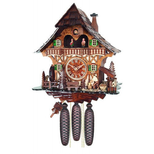 8-Day Musical Cuckoo Clock Cottage With Woodchopper And Waterwheel - OktoberfestHaus.com
