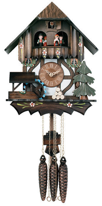 One Day Musical Cuckoo Clock Cottage with Dancers and Moving Waterwheel - 12 Inches Tall - OktoberfestHaus.com
