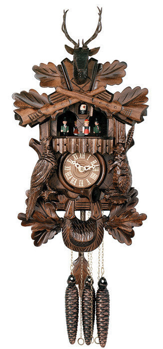River City Clocks One Day Musical 17" Hunter's German Cuckoo Clock with Hand Carved Animals - OktoberfestHaus.com
