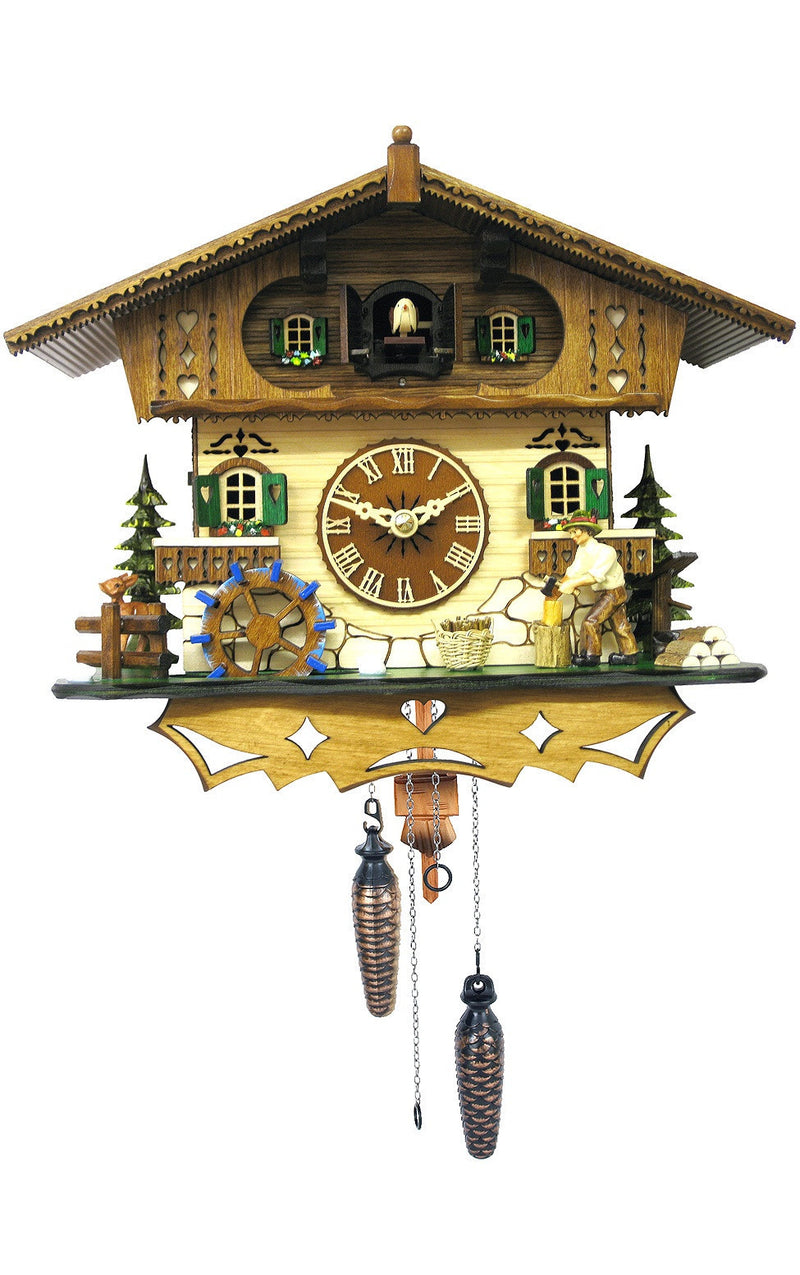 Black Forest Quartz German Cuckoo Clock With Turning Waterwheel and Wood Chopper - OktoberfestHaus.com
